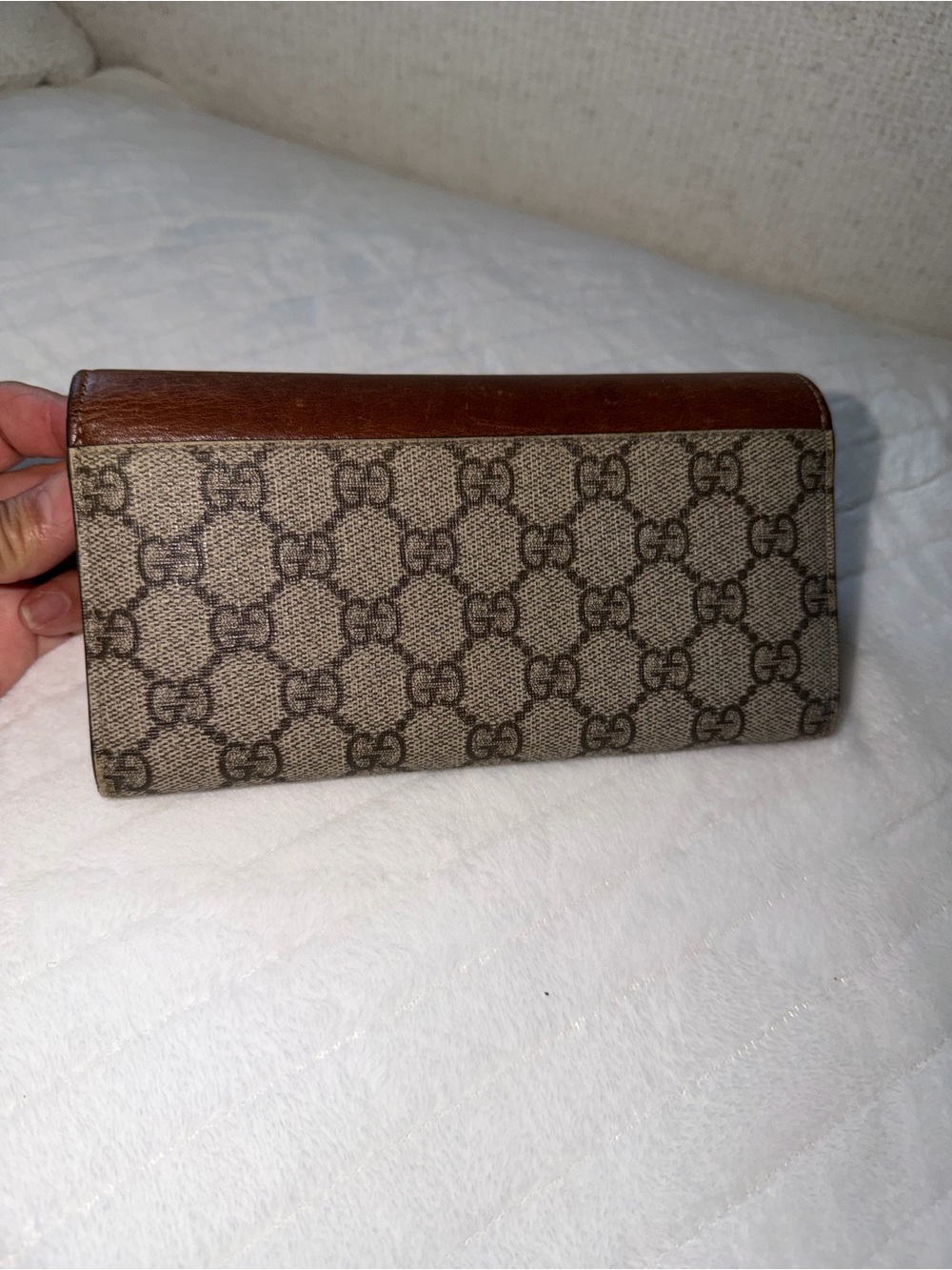 Gucci Tan Leather & GG Monogram Continental Wallet - Picture 4 of 11